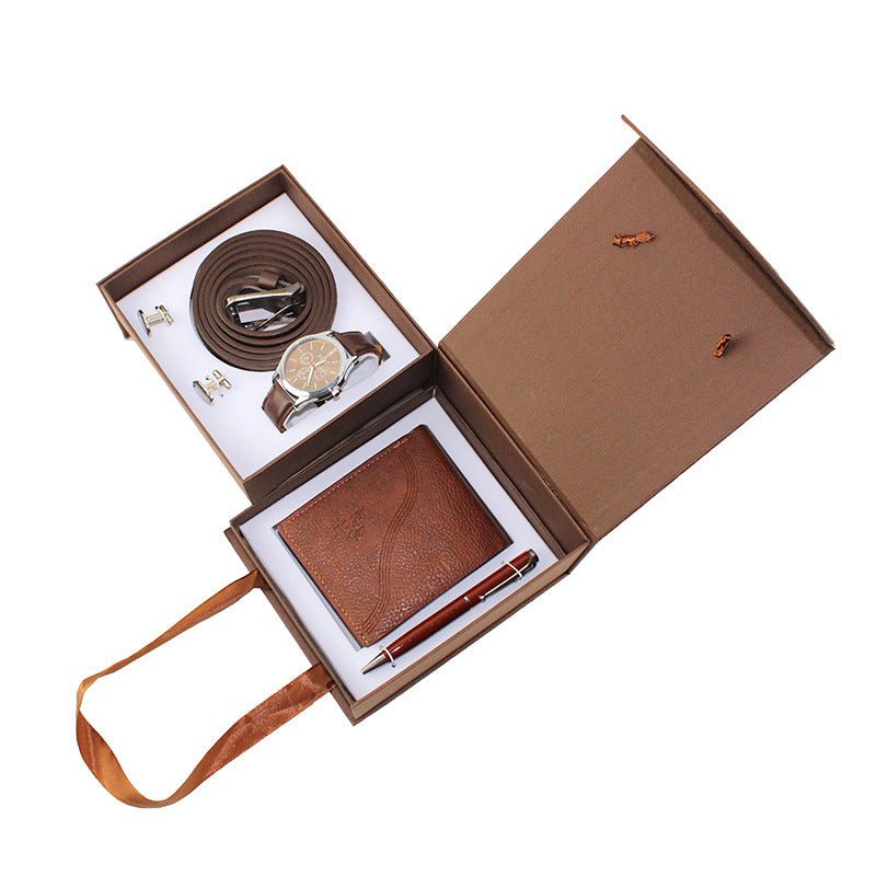 Men's Creative Packed Gift Box Watches Set Quartz Wrist Watch Belt Wallet Cufflinks Pen Suit Mens Christmas Valentine's Gifts Sahara Basket